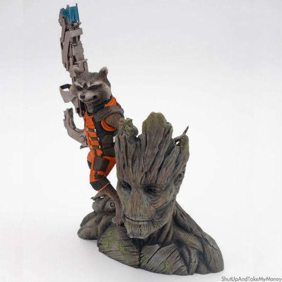 rocket and groot statue