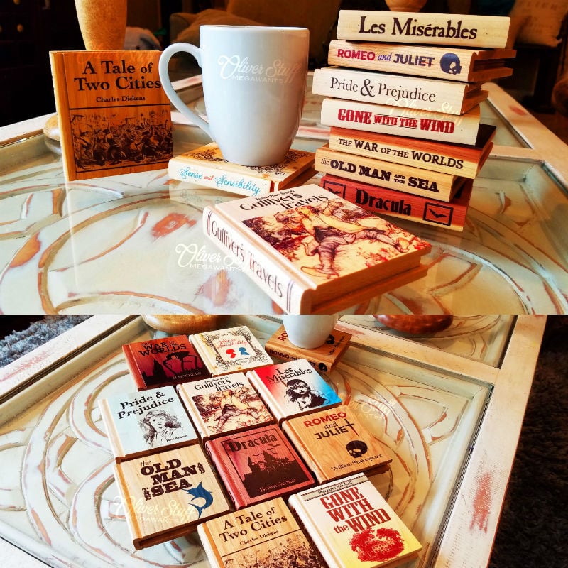 classic book wooden coasters