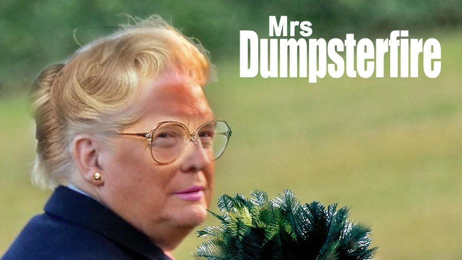 mrs dumpsterfire trump orange face meme