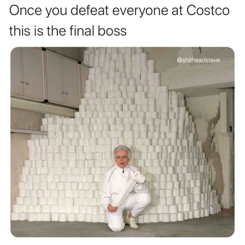 the final boss at costco toilet paper meme