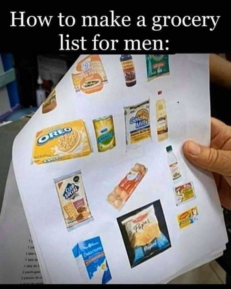 how to make a grocery list for men meme