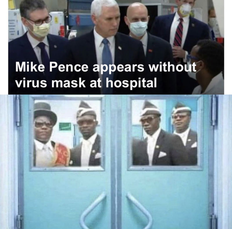 mike pence appears without virus mask at hospital meme