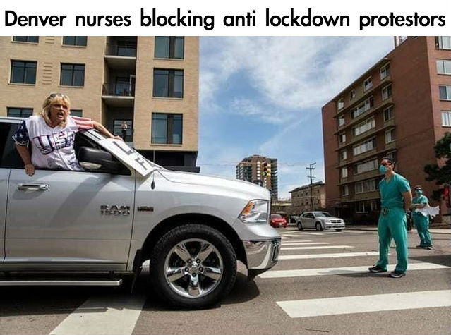 nurses blocking anti lockdown protesters