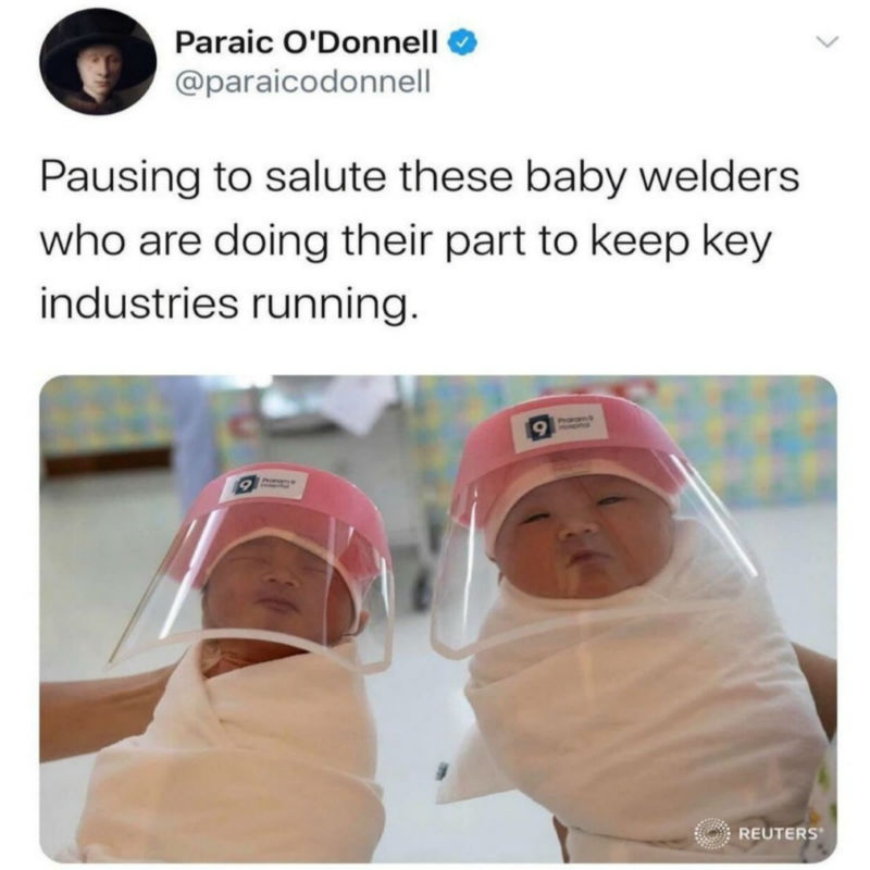 pausing to salute these baby welders meme