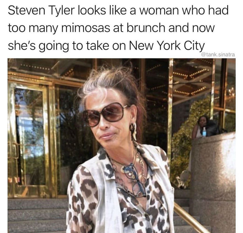 steven tyler looks like a woman who had too many mimosas