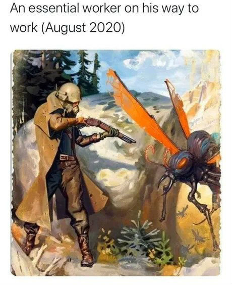 an essential worker on his way to work august 2020