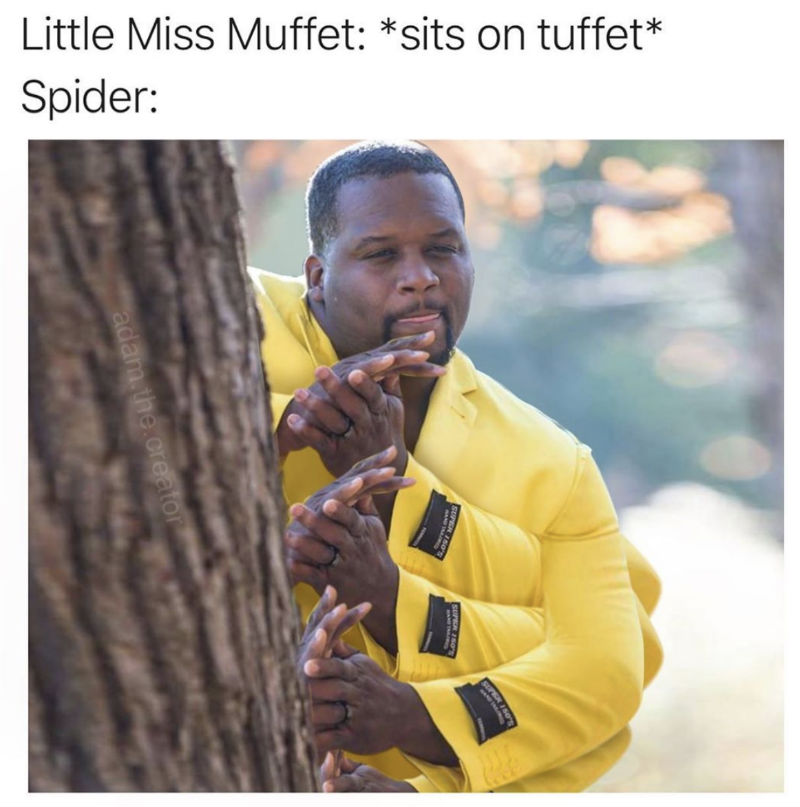 little miss muffet sits on a tuffet spider meme