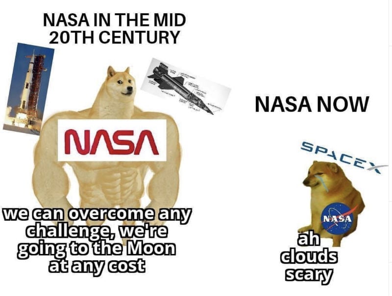 NASA In The Mid 20th Century Vs NASA Now - Swole Doge Meme - Shut Up
