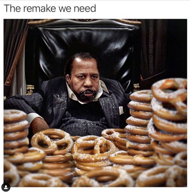 stanley the office pretzel scarface meme