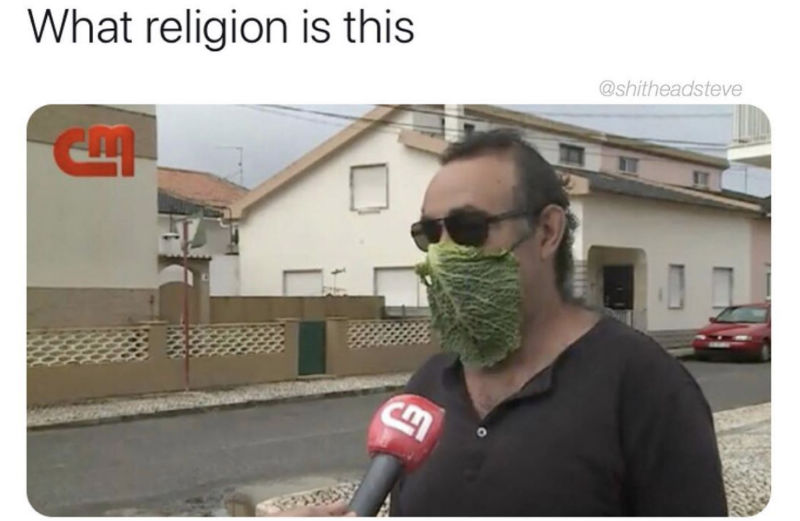 what religion is this lettuce face mask meme