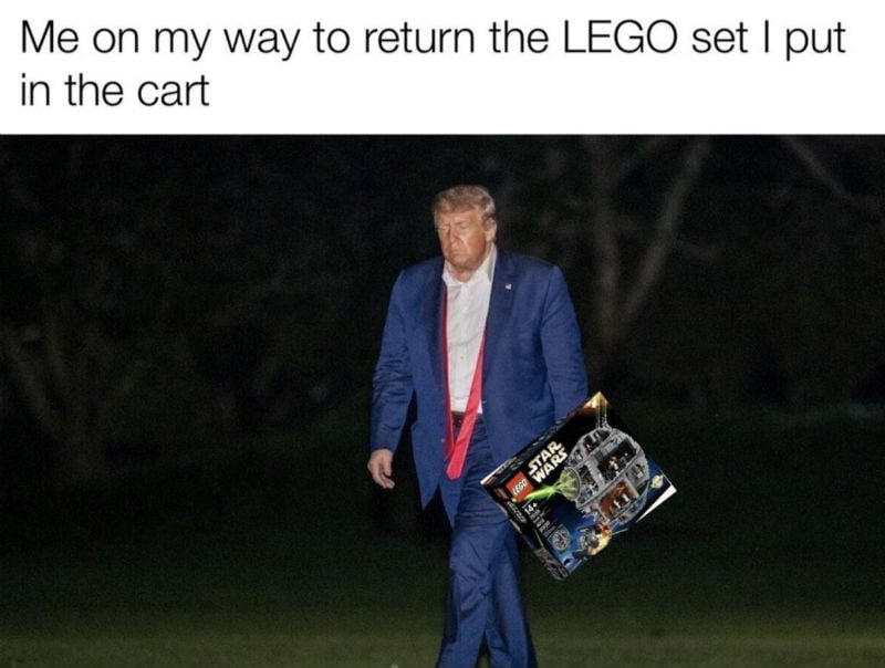 me on my way to return lego sad trump meme