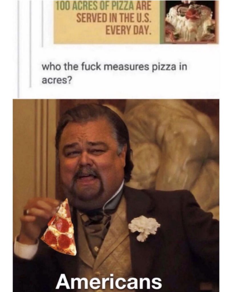 who measures pizza in acres